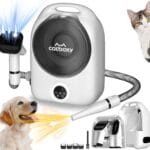 Dog Grooming Vacuum and Pet Dryer, 5-in-1 Dog Grooming Kit for Shedding, Low Noise Doggie Hair Blow Dryer, 2.5L Canister for Cat Vacuum Groomer, Portable Pet Trimmers for Dogs, White