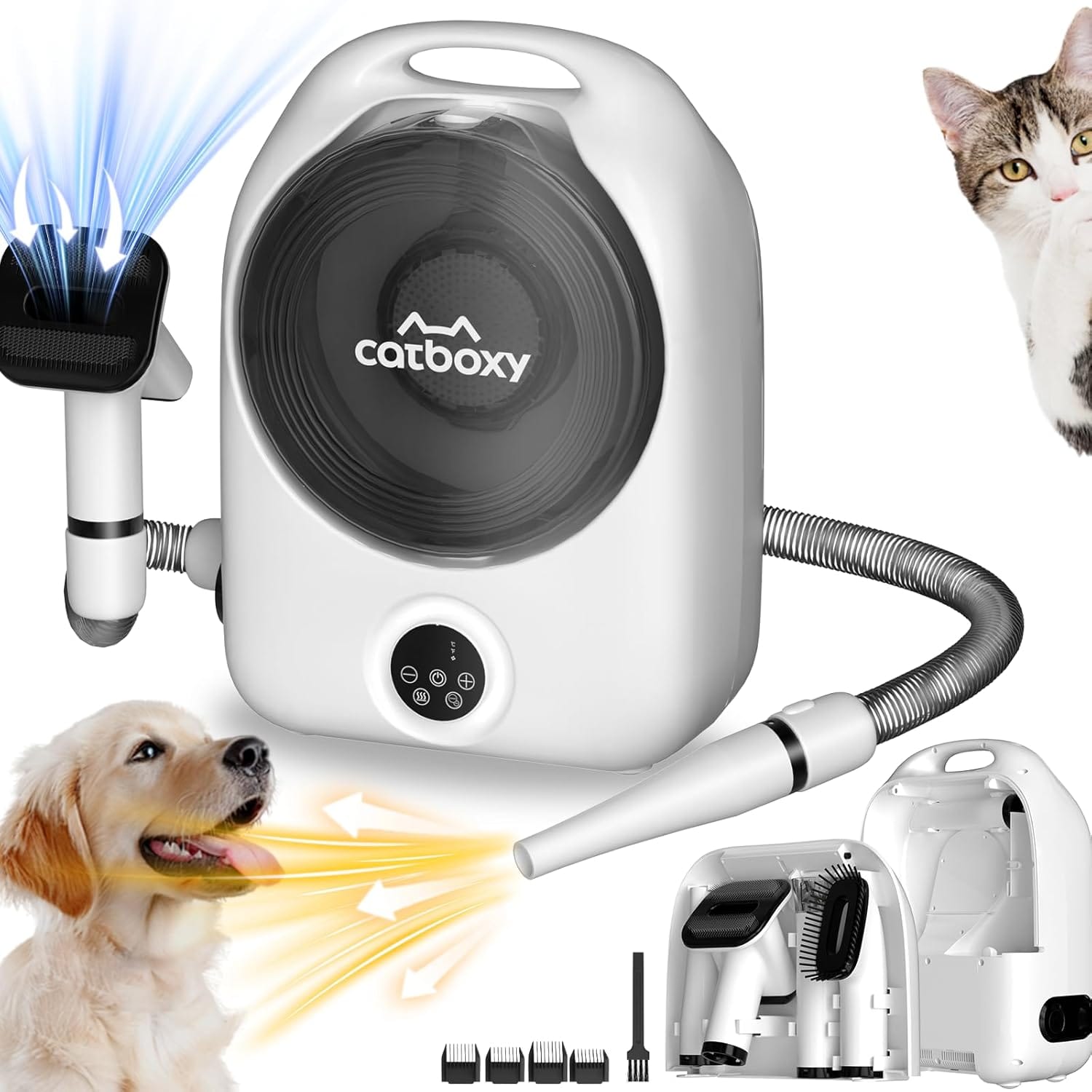 Dog Grooming Vacuum and Pet Dryer, 5-in-1 Dog Grooming Kit for Shedding, Low Noise Doggie Hair Blow Dryer, 2.5L Canister for Cat Vacuum Groomer, Portable Pet Trimmers for Dogs, White Dog Grooming Vacuum and Pet Dryer, 5-in-1 Dog Grooming Kit for Shedding, Low Noise Doggie Hair Blow Dryer, 2.5L Canister for Cat Vacuum Groomer, Portable Pet Trimmers for Dogs, White