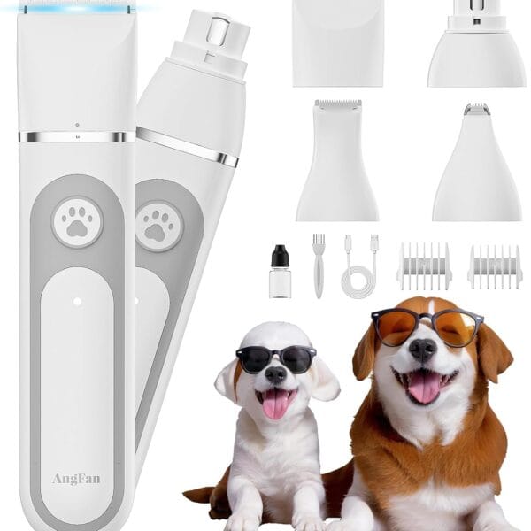 Dog Clippers Grooming Kit with 4 in 1 Tools, Cordless Dog Paw Trimmer & IPX7 Waterproof & Dogs Nail Grinder, Low Noise Quiet Design with Silicone Grip for Dogs and Cats