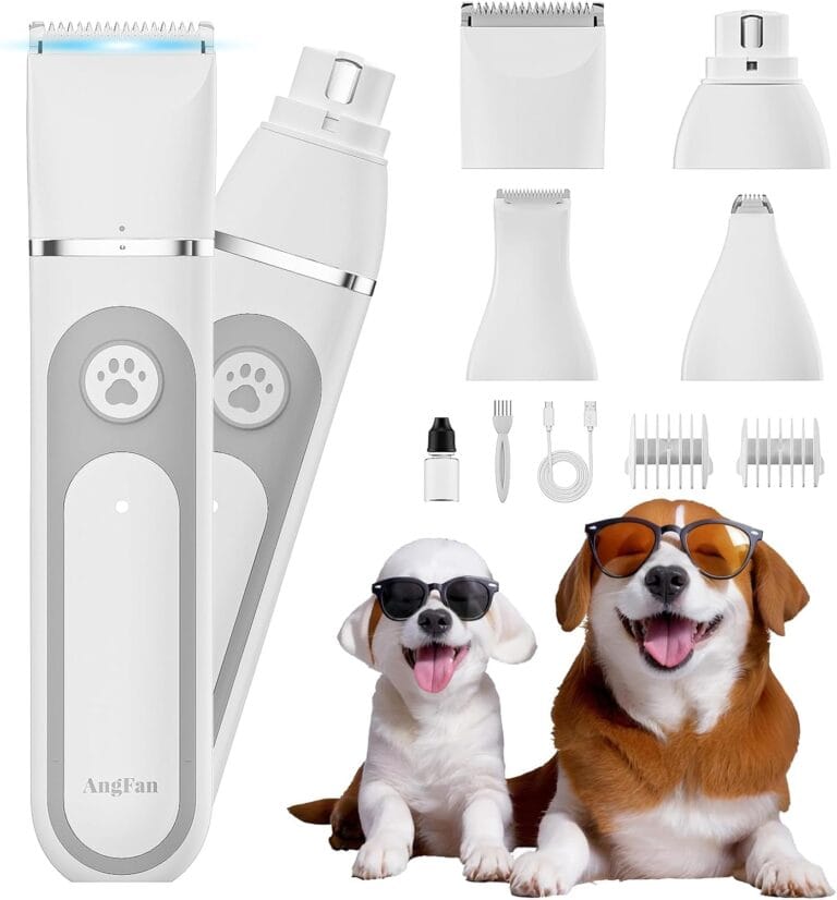Dog Clippers Grooming Kit with 4 in 1 Tools, Cordless Dog Paw Trimmer & IPX7 Waterproof & Dogs Nail Grinder, Low Noise Quiet Design with Silicone Grip for Dogs and Cats