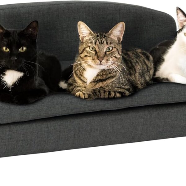 Paws & Purrs Multi-Cat Sofa Bed 41.5 Wide Elevated Pet Couch with 3 Foam Mattress, Removable Machine-Washable Cover Stylish Indoor Pet Furniture for Two or More Cats and Dogs, Gray