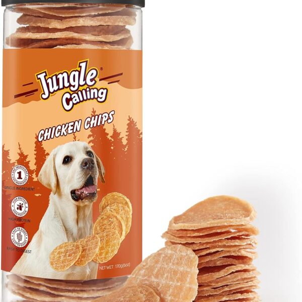 Jungle Calling Dog Treats, Single Ingredient Chicken Chips, Crunchy Jerky Chip Training Treat for Small Medium Large Breed Dogs, 6 oz