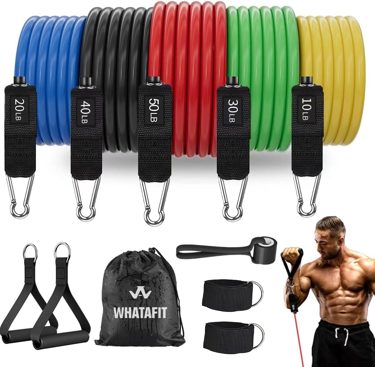 WHATAFIT Resistance Bands, Exercise BandsResistance Bands for Working Out, Work Out Bands with Handles for Men and Women Fitness, Strength Training Home Gym Equipment WHATAFIT Resistance Bands, Exercise BandsResistance Bands for Working Out, Work Out Bands with Handles for Men and Women Fitness, Strength Training Home Gym Equipment