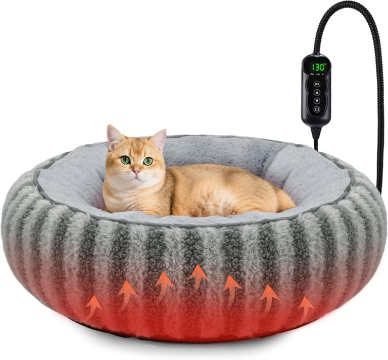 Toove Heated Cat Bed Indoor - Heating Donut Pet Bed for Cats and Small Dogs, Ultra Soft & Cozy Sleeping Cat Beds, Machine Washable, Safe Warming with Timer and Temperature Control, 20''x20''x6'' Small