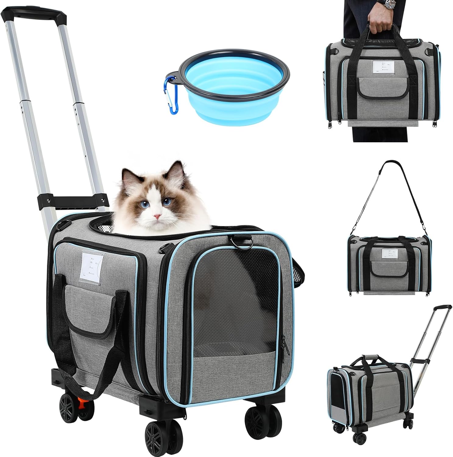 Pet Carrier Airline Approved, Expandable Pet Cat Carriers with Wheels for Dogs, Airline Approved Cat Dog Carrier, TSA Approved Pet Carrier In Cabin, Pet Dog Cat Carrier Soft, Cat Travel Carriers(Grey) Pet Carrier Airline Approved, Expandable Pet Cat Carriers with Wheels for Dogs, Airline Approved Cat Dog Carrier, TSA Approved Pet Carrier In Cabin, Pet Dog Cat Carrier Soft, Cat Travel Carriers(Grey)