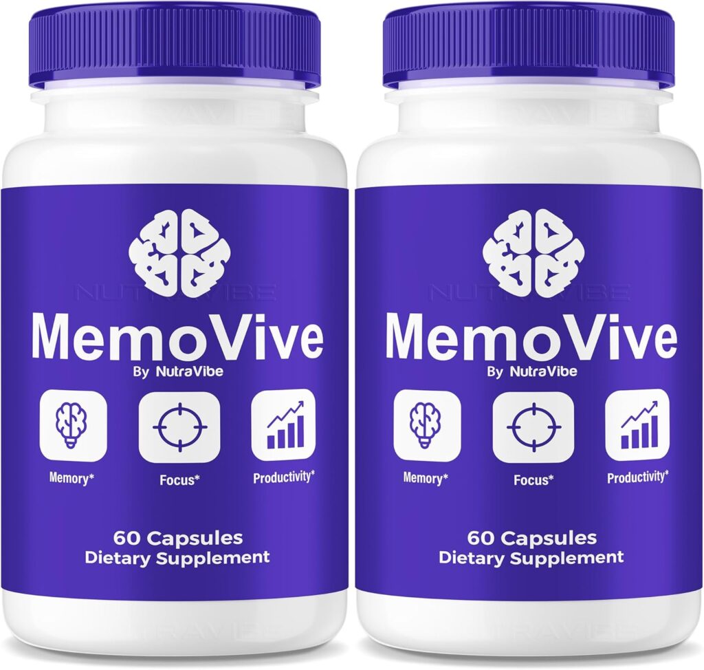 (2 Pack) MemoVive  Memo Vive Brain and Memory Support with Natural Ingredients | Memory & Concentration Formula for Focus, Clarity, Alertness & Performance | Easy-to-Take Pills (120 Capsules)