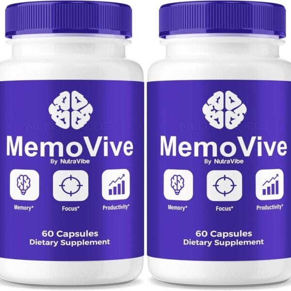 (2 Pack) MemoVive Memo Vive Brain and Memory Support with Natural Ingredients | Memory & Concentration Formula for Focus, Clarity, Alertness & Performance | Easy-to-Take Pills (120 Capsules)
