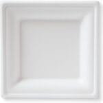 Susty Party 6-Inch Compostable Square Plates (50-Count), Sugarcane Heavy Duty Disposable Biodegradable Plate for Dessert, White