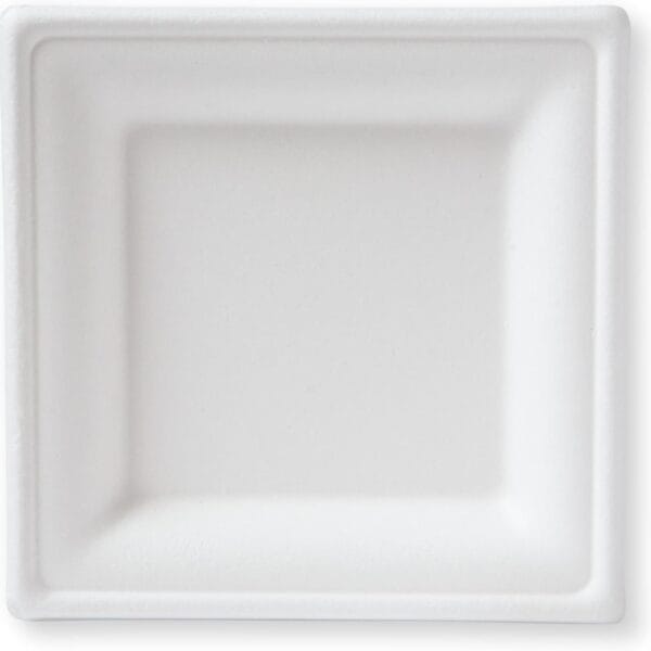 Susty Party 6-Inch Compostable Square Plates (50-Count), Sugarcane Heavy Duty Disposable Biodegradable Plate for Dessert, White