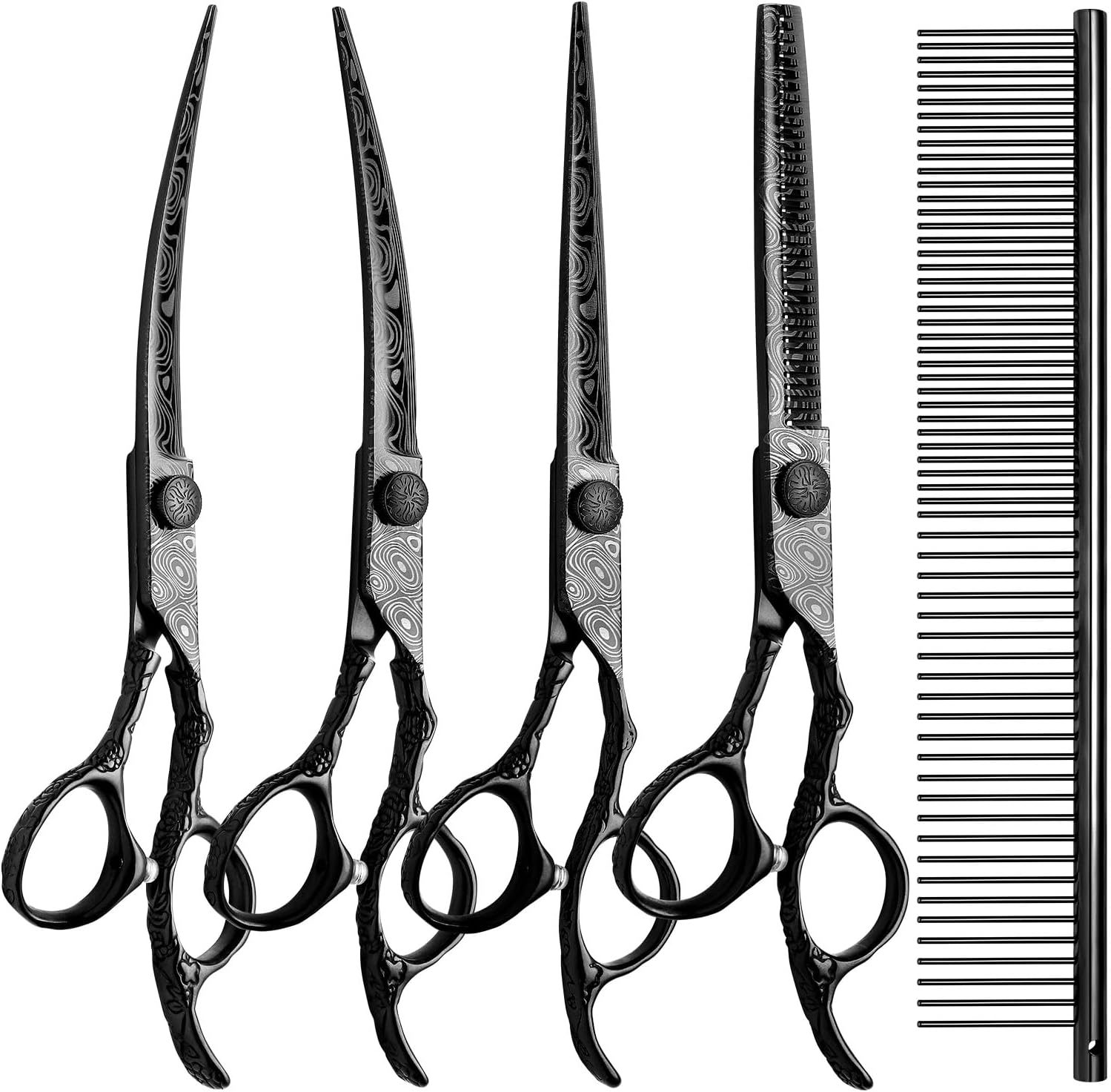 Dog Grooming Scissors,Black with Safety Round Tips,5 in 1 Curved Dog Scissors for Grooming,Professional Pet Grooming Shears Set for Dogs and Cats Dog Grooming Scissors,Black with Safety Round Tips,5 in 1 Curved Dog Scissors for Grooming,Professional Pet Grooming Shears Set for Dogs and Cats