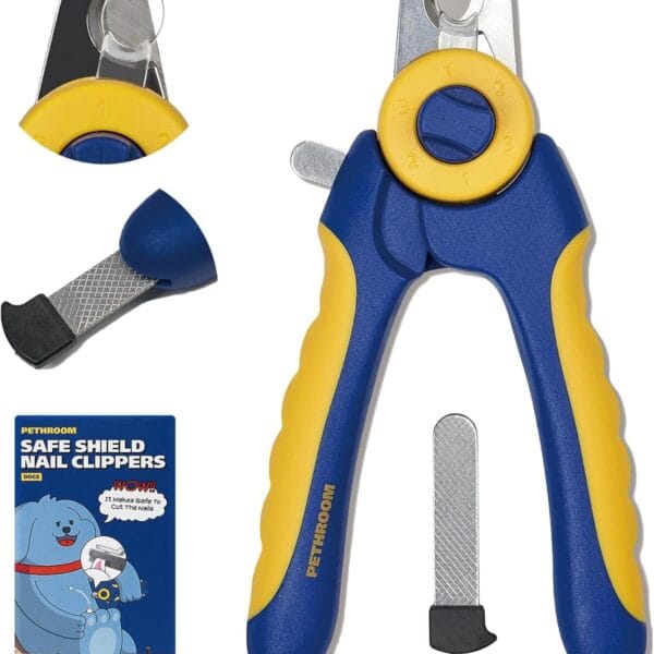 PETHROOM] Professional Dog Nail Clipper with Transparent Guard & Nail File | Adjustable Cutting Length (1-3mm) Sturdy, Durable Stainless Steel Blade | Nail Trimmer for Pets Avoid Overcutting