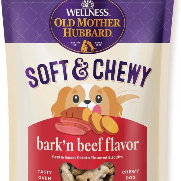 Old Mother Hubbard Wellness Soft & Chewy Bark'n Beef Dog Biscuits, Natural, Training Treats, Beef & Sweet Potato Flavor, Mini Size, (8 Ounce Bag)