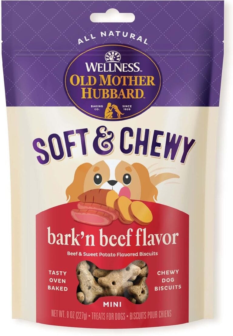 Old Mother Hubbard Wellness Soft & Chewy Bark'n Beef Dog Biscuits, Natural, Training Treats, Beef & Sweet Potato Flavor, Mini Size, (8 Ounce Bag)