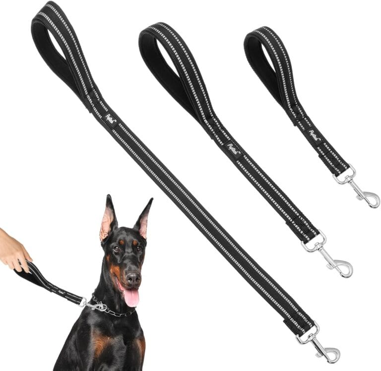 PUPTECK Reflective Short Dog Leashes - 3 Packs 2.5ft/ 1.5ft/ 1ft Nylon Leash with Strong Clip, Soft Padded Handle, Durable Training Leash for Large Small Medium Dogs Walking Outside, Black