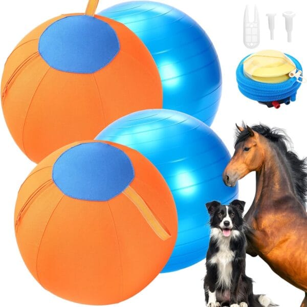 2 Set 17 Inch Herding Ball for Dogs, Dog Herding Ball with Oxford Cloth Cover Pump Tool Agility Training Equipment for Australian Shepherd, Cattle, Border Collie(Orange)