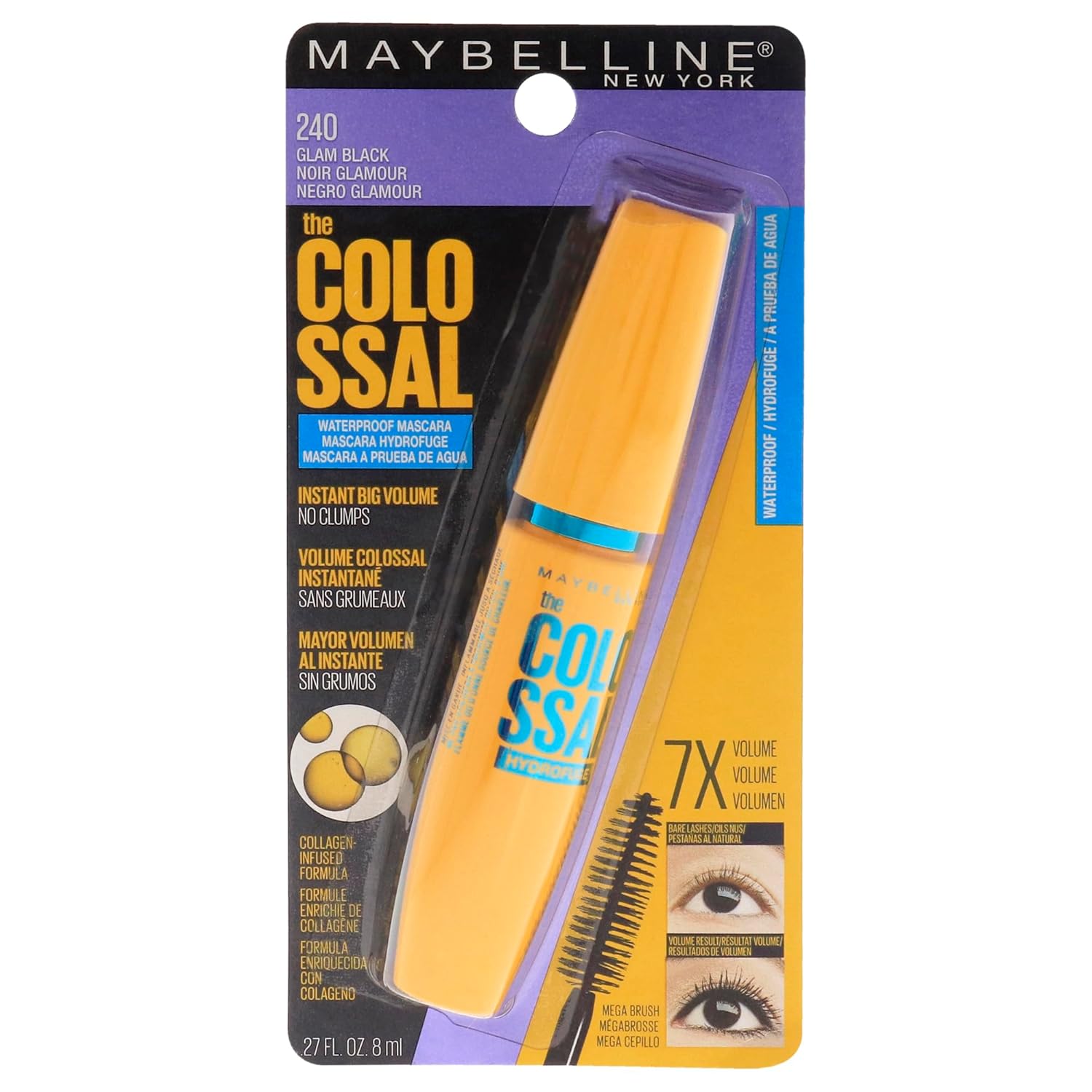Maybelline Volum' Express Colossal Waterproof Mascara Makeup, Volumizing, Glam Black, 1 Count Maybelline Volum' Express Colossal Waterproof Mascara Makeup, Volumizing, Glam Black, 1 Count