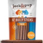 Jack&Pup 6-inch Premium Grade Odor Free Bully Sticks Dog Treats [Thick-Size]  6 Long All Natural Gourmet Dog Treat Chews  Fresh and Savory Beef Flavor - (6 Pack)