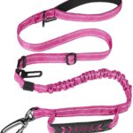 Heavy Duty Dog Leash for Medium Large Dogs That Pull,4-6FT Shock Absorbing Bungee Tactical Dog Leash with Control Padded Handle and Car Seatbelt, Reflective Lead for Walking Training,Pink