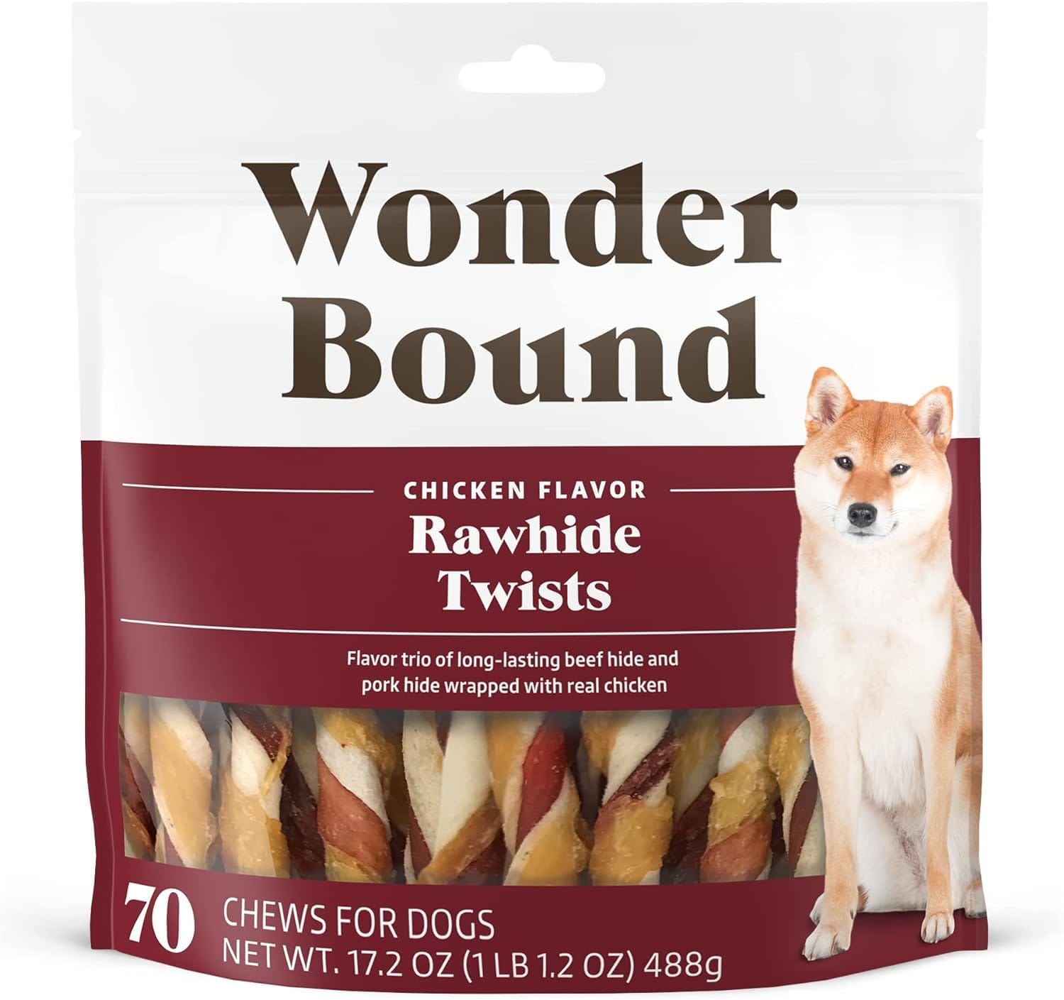Amazon Brand - Wonder Bound Chicken Flavor Dog Rawhide Twist Sticks, 70 Count, 1.08 pound (Pack of 1) Amazon Brand - Wonder Bound Chicken Flavor Dog Rawhide Twist Sticks, 70 Count, 1.08 pound (Pack of 1)