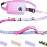 Hands Free Dual Handle Retractable Bungee Leash with Reflective Trim, Adjustable Waist Belt for Dog Walking, Running, Hiking - Durable Nylon Leash for Medium Large Dogs, Pink