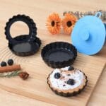 Mini Tart Pans with Removable Bottom 4 inch Set of 10, Non-stick Round Quiche Pan Heavy Duty Carbon Steel for Mousse Cakes, Christmas Dessert Baking with Silicone Scrubber