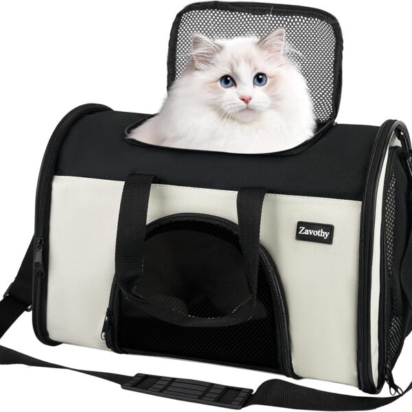 Zavothy Collapsible TSA Approved Pet Carrier for Cats & Dogs (Up to 15 Lbs, 16.54"x11.42"x9.84") Soft-Sided Airline Travel Carrier, White
