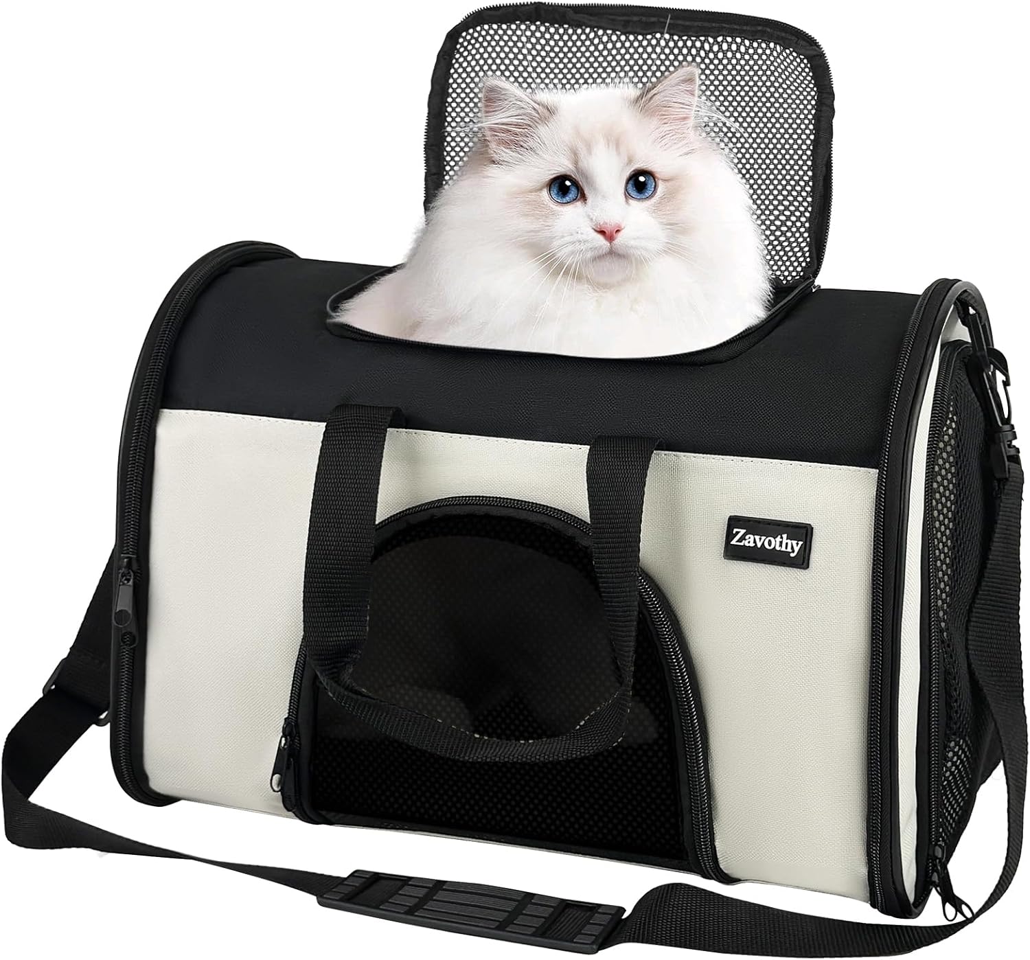 Zavothy Collapsible TSA Approved Pet Carrier for Cats & Dogs (Up to 15 Lbs, 16.54"x11.42"x9.84") Soft-Sided Airline Travel Carrier, White Zavothy Collapsible TSA Approved Pet Carrier for Cats & Dogs (Up to 15 Lbs, 16.54"x11.42"x9.84") Soft-Sided Airline Travel Carrier, White