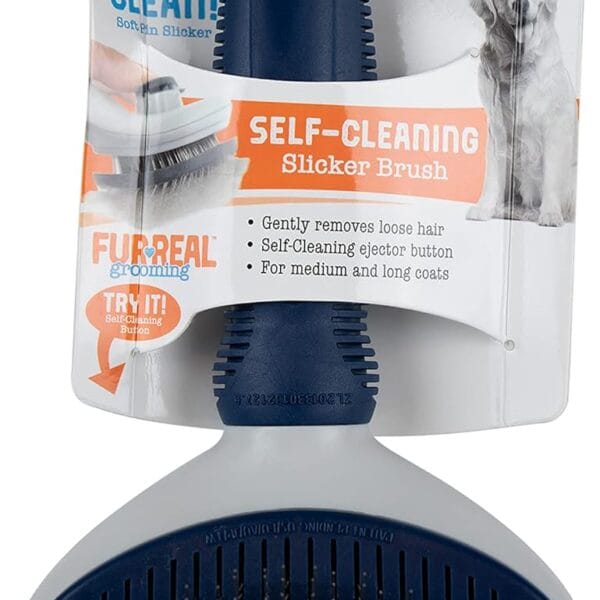 FurReal Dog Grooming Brush - Large Self-Cleaning Slicker for Medium & Long Coats | Removes Loose Hair and Untangles Mats