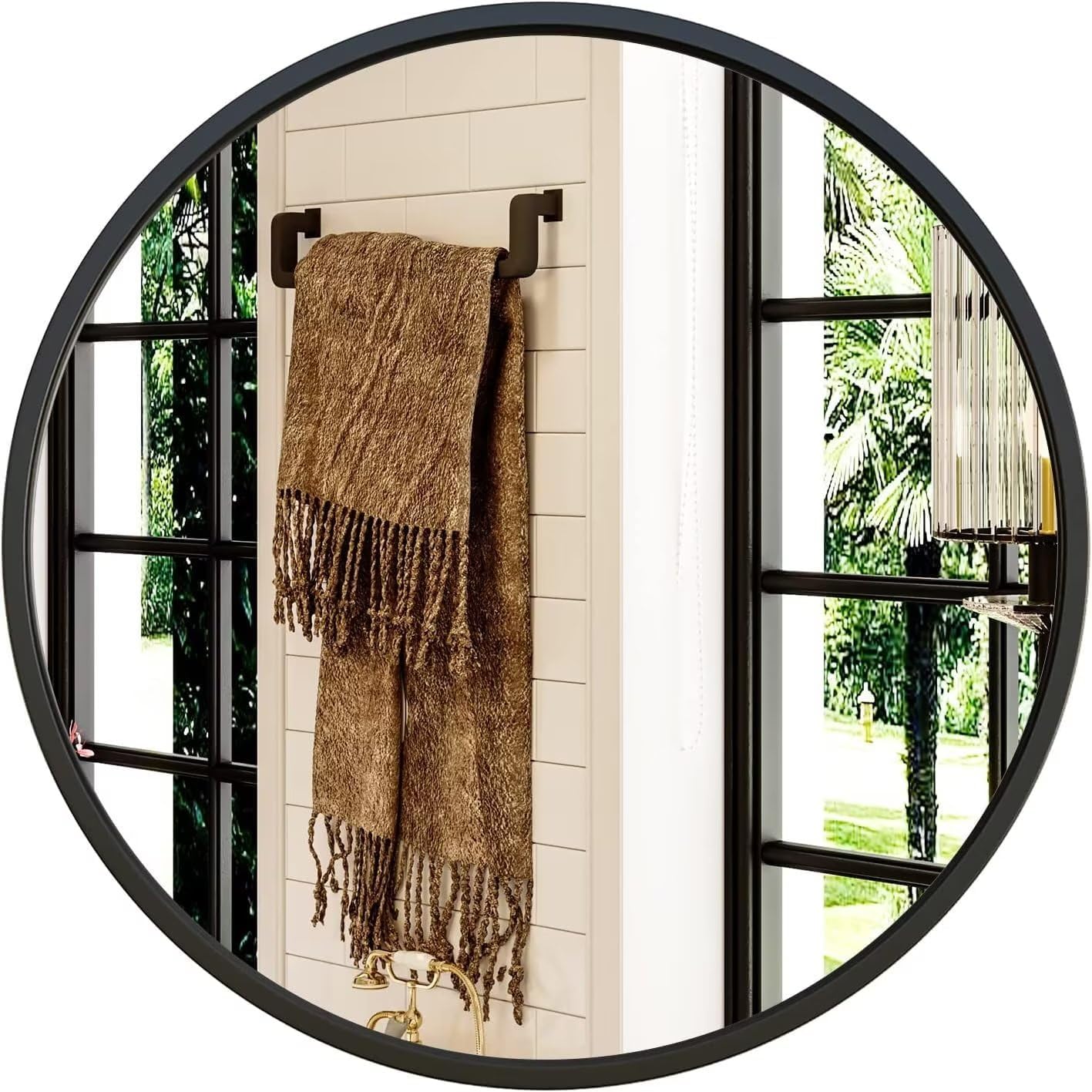 Growsun 28'' Black Round Mirror for Bathroom, Circle Bathroom Mirror for Wall, Entryway Living Room with Metal Frame for Home Decor Growsun 28'' Black Round Mirror for Bathroom, Circle Bathroom Mirror for Wall, Entryway Living Room with Metal Frame for Home Decor