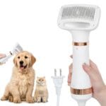 2-in-1 Dog Blow Dryer with Grooming Brush, 3-Speed Adjustable Pet Hair Dryer for Home/Salon, Low Noise High Velocity Blow Dryer for Dog, 300 Watts, Overheat Protection, Portable
