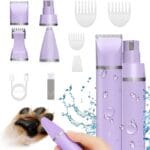 Dog Grooming Clippers Kit-Electric Rechargeable Cat Trimmer Tools-Cordless Quiet Pet Nail Paw Grinder-4 in 1 Multifunctional Low Noise Shaver-Razor for feet Face Ears Toenail Eye