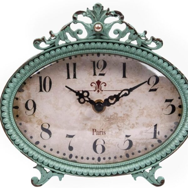 Creative Co-Op Green Antiqued Pewter Mantel Clock