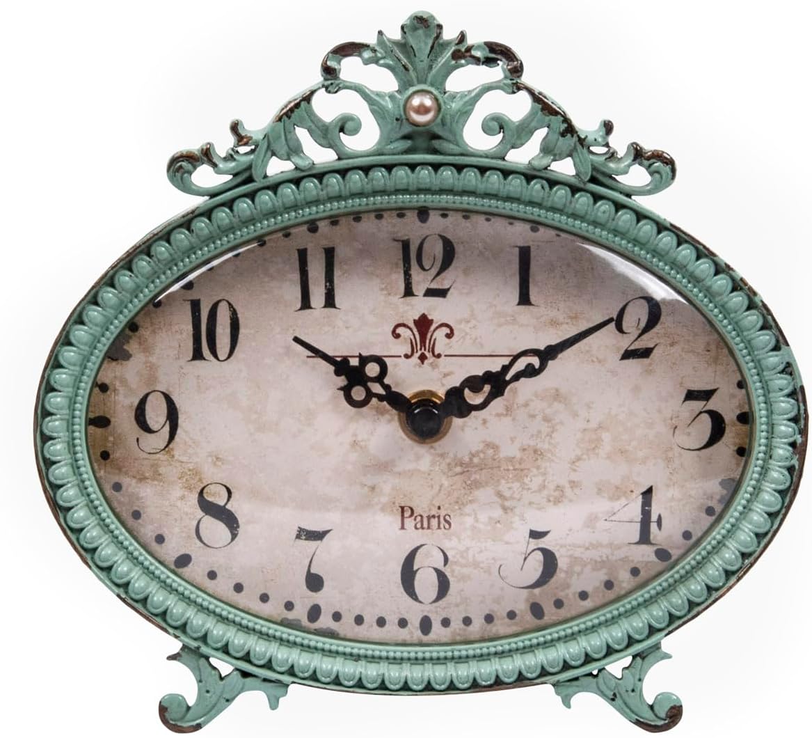 Creative Co-Op Green Antiqued Pewter Mantel Clock Creative Co-Op Green Antiqued Pewter Mantel Clock