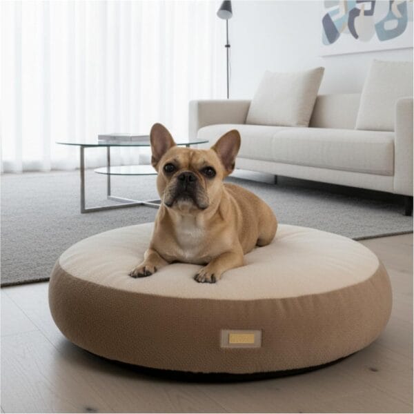Donut Dog Bed for Small and Medium Dogs 33 Inch  Washable Round Pet Bed with Ultra Soft Foam Cushion, Non Slip Bottom and Stylish Design (Brown & Beige)