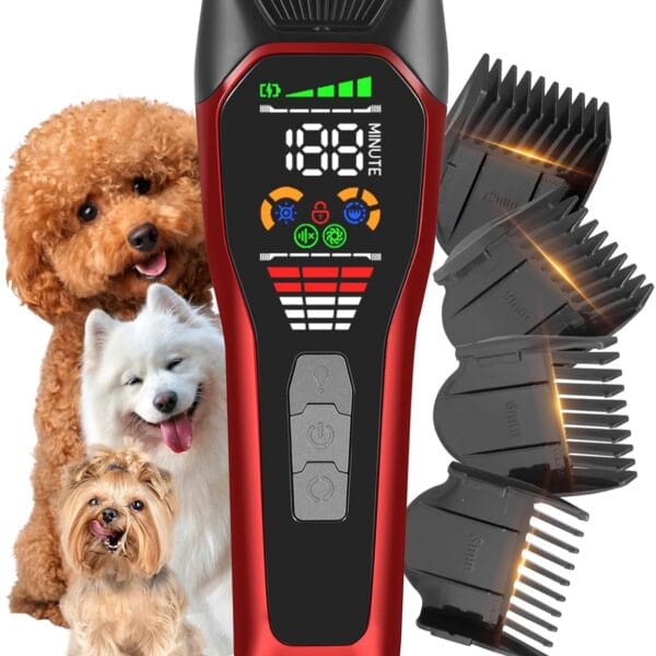 Wide Blade Dog Cat Clippers - Professional Cordless Grooming Tools for Thick Coats - Low Noise Pet Hair Trimmer Kit
