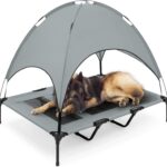 Best Choice Products 48in Elevated Cooling Dog Bed, Outdoor Raised Mesh Pet Cot w/Removable Canopy Shade Tent, Carrying Bag, Breathable Fabric - Gray
