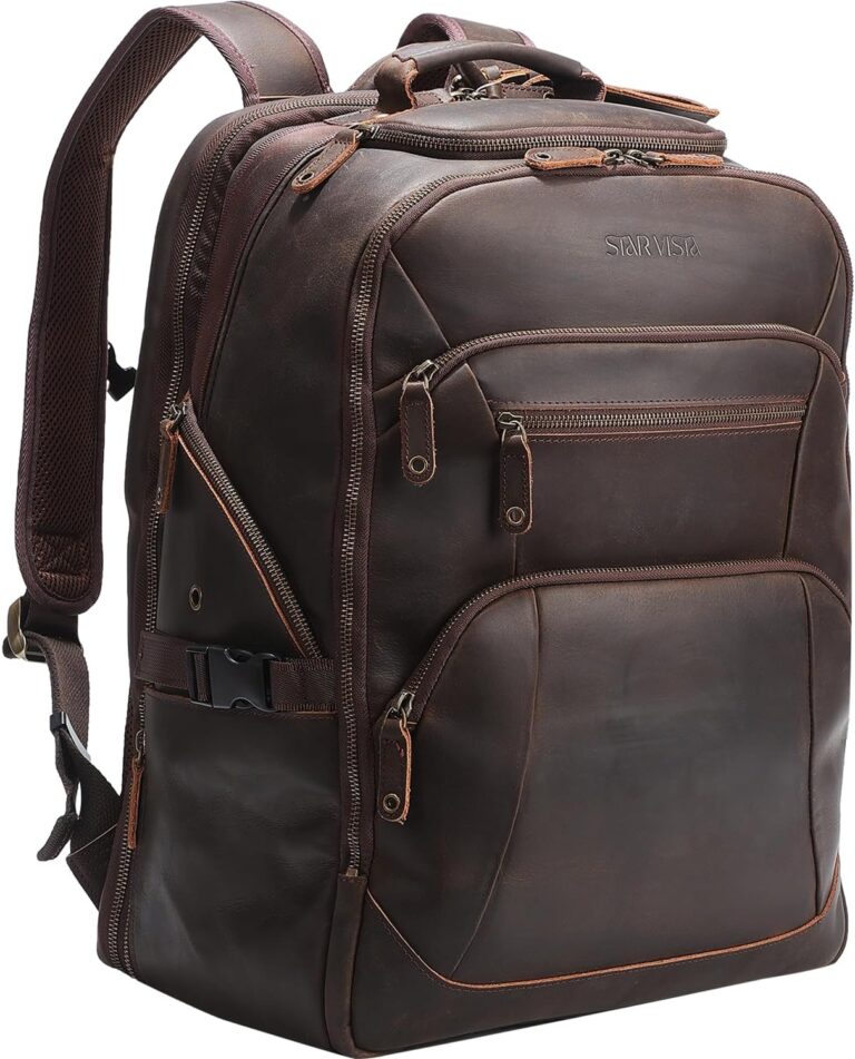 STAR VISTA Voyager-01 Executive Full Grain Leather Travel Backpack, 40L Luxurious Capacity, 18" Laptop Compatible, All-in-One Travel Bag for Sophisticated Global Voyagers, TSA Friendly