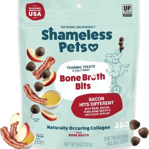 Shameless Pets Bone Broth Dog Training Treats  Soft, Natural Puppy & Dog Treats with Collagen  Healthy, Low-Calorie Training Chews for Small, Medium & Large Dogs - 8 oz (Pack of 1)