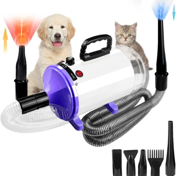 Dog Vacuum & Dryer for Shedding Grooming,5.2HP/ 3800W Dog Grooming Kit,Adjustable Speed and Temperature with 5 Nozzles
