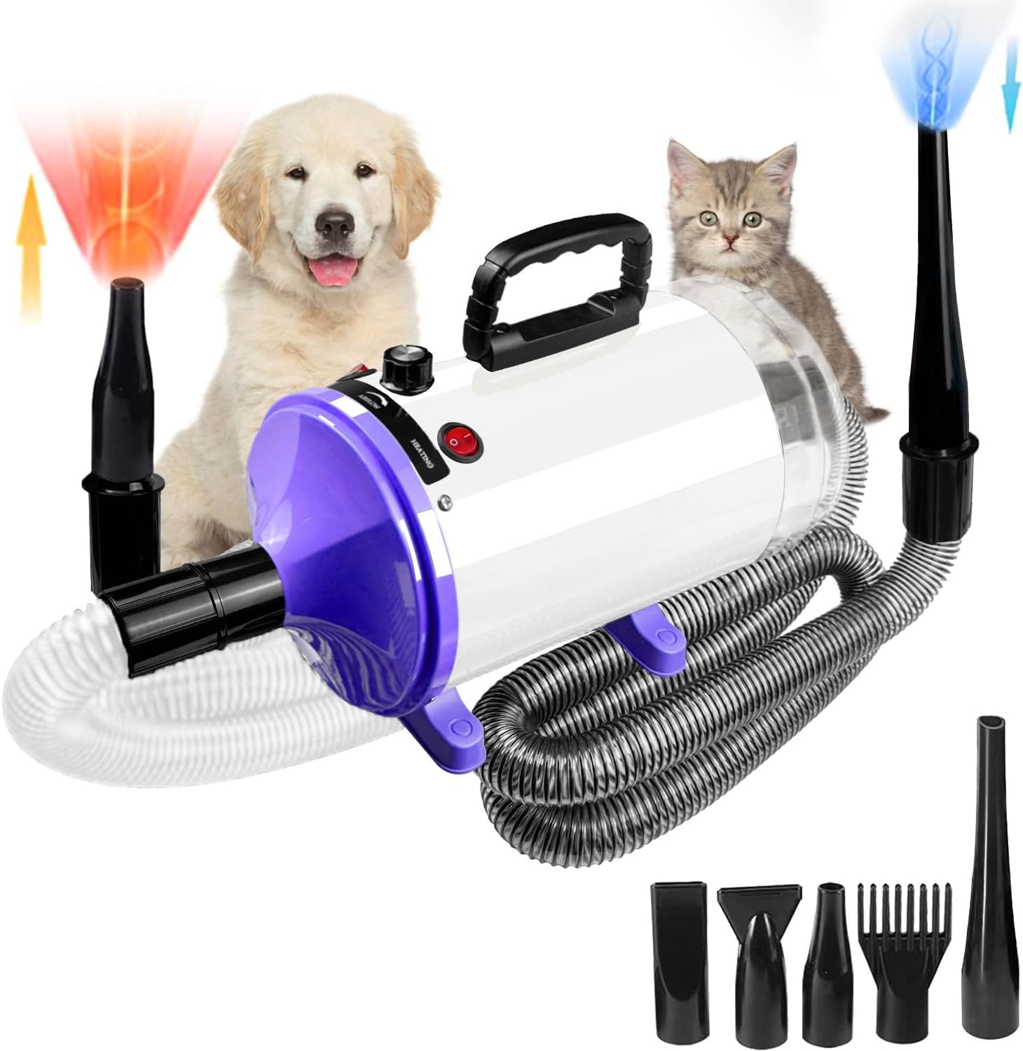 Dog Vacuum & Dryer for Shedding Grooming,5.2HP/ 3800W Dog Grooming Kit,Adjustable Speed and Temperature with 5 Nozzles Dog Vacuum & Dryer for Shedding Grooming,5.2HP/ 3800W Dog Grooming Kit,Adjustable Speed and Temperature with 5 Nozzles