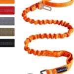 AUROTH Heavy Duty Bungee Dog Leash for Large Breed Dogs, No Pull for Shock Absorption with Car Seat Belt, 2 Padded Handles 4.5Foot 6Foot Training Dog Leash Orange