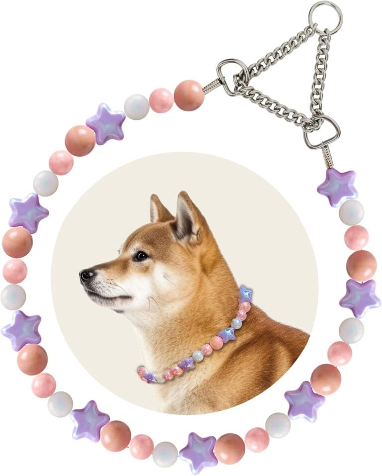 Hosiwei Designer Beaded Martingale Dog Collar - Adjustable No-Slip Pink Purple Lavender Jeweled Collar Necklace for Medium Large Girl Dogs, Handmade Fashion Jewelry Accessories for Spoiled Pup