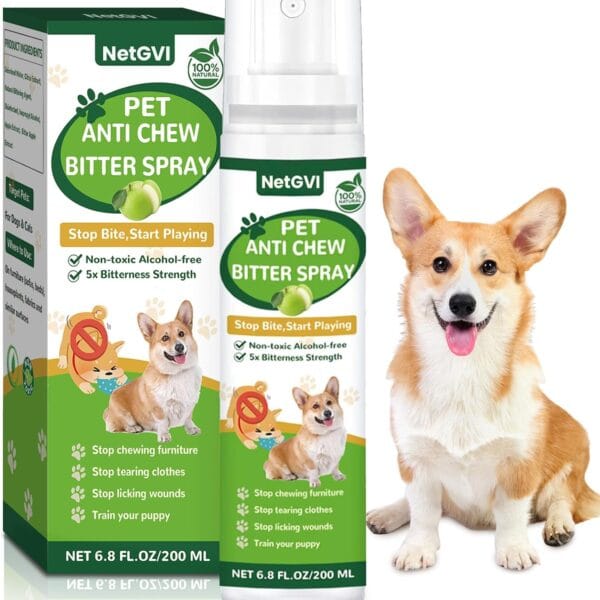 No Chew Spray for Dogs, 200ML Bitter Apple Spray for Dogs Cats Anti Chewing Licking from Furniture, Shoes, Bandages, Dog Training & Behavior Aids Spray, Indoor & Outdoor Use, No Alcohol & Trace