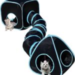 Cat Tunnels for Indoor Cats with Cube Tent Toys Combo, Pop Up Collapsible Crinkle Interactive Peek Hole, Cat Tube with Play Ball and Bell for Kitten, Puppy, Kitty, Rabbit - Set of 3