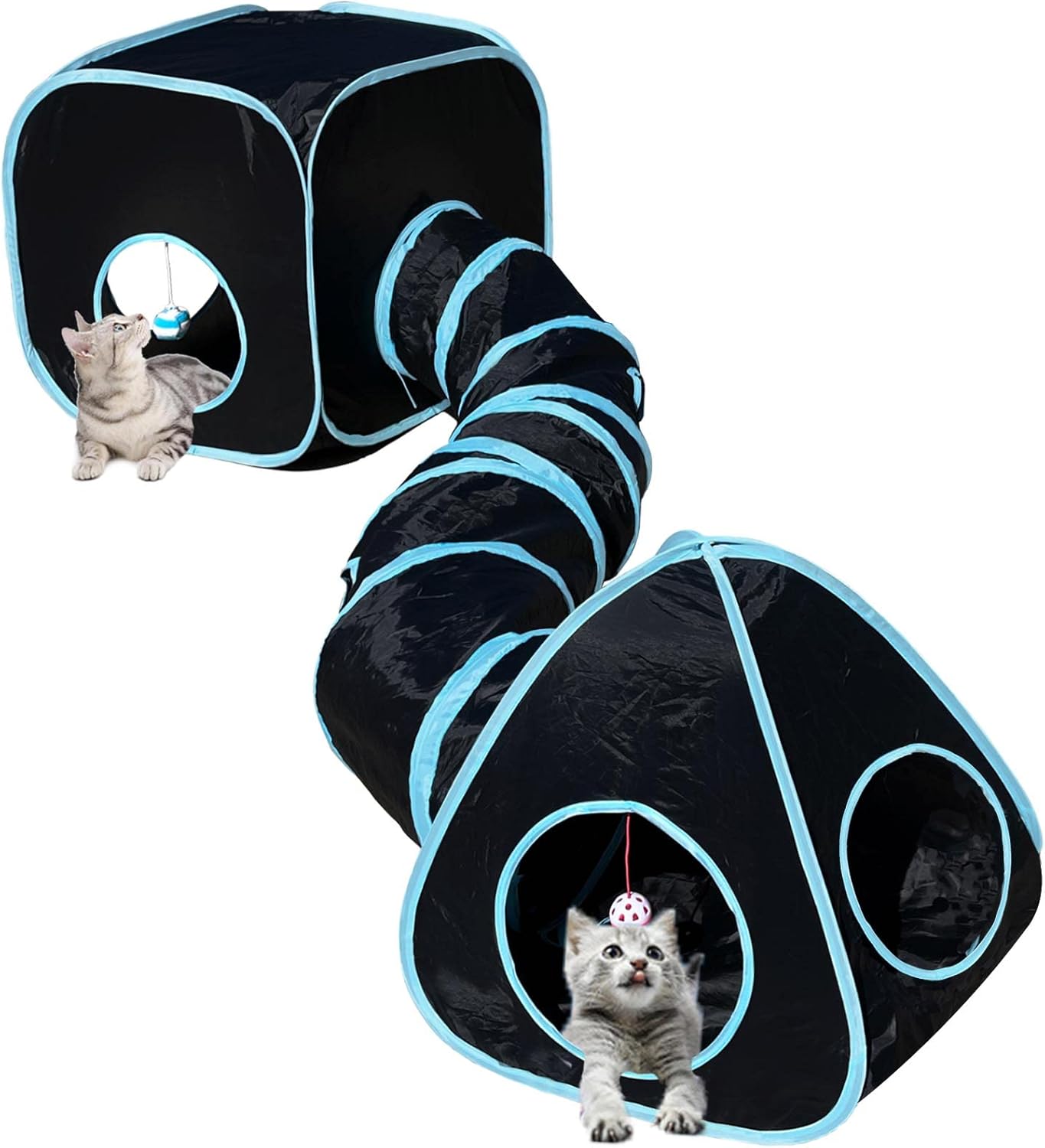 Cat Tunnels for Indoor Cats with Cube Tent Toys Combo, Pop Up Collapsible Crinkle Interactive Peek Hole, Cat Tube with Play Ball and Bell for Kitten, Puppy, Kitty, Rabbit - Set of 3 Cat Tunnels for Indoor Cats with Cube Tent Toys Combo, Pop Up Collapsible Crinkle Interactive Peek Hole, Cat Tube with Play Ball and Bell for Kitten, Puppy, Kitty, Rabbit - Set of 3