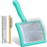 Dog Slicker Brush for Medium or Long Haired Dogs, Long Pin Slicker Brush for Removes Loose Hair, Tangles and Knots, Best Grooming Tools for Small Animals, Large, Free Pet Comb, Green