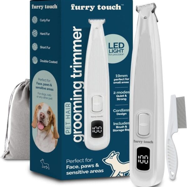 Dog Paw Trimmer - Electric Cordless Pet Clippers for Dogs & Cats - Quiet Dual-Speed Groomer with Pet-Safe Blade for Feet, Ears, Face - USB-C Rechargeable - with Travel Bag, Comb & Brush