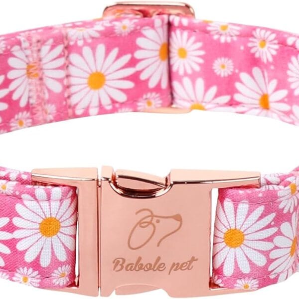 Pink Daisy Dog Collar, Cute Spring Flower Female Pet Collar with Metal Buckel, Soft Adjustable Designer Dog Collars for Small Medium Large Dogs L