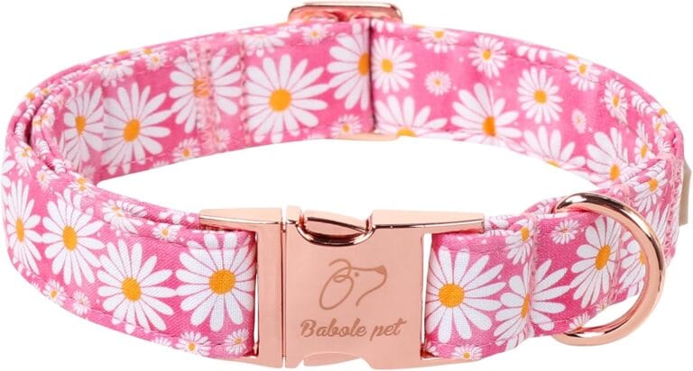 Pink Daisy Dog Collar, Cute Spring Flower Female Pet Collar with Metal Buckel, Soft Adjustable Designer Dog Collars for Small Medium Large Dogs L