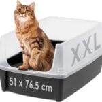 IRIS USA XX-Large Cat Litter Box, Open Top Extra Large Litter Box for Big Cats and Multi-Cat Households, High Sided Scatter Shield, Easy to Clean, 30"L x 20"W x 14"H, Black